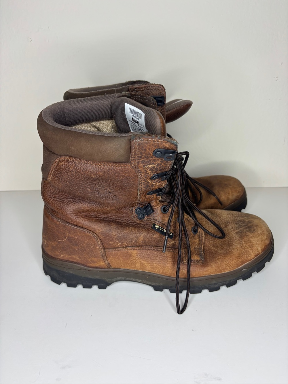 Rocky Men's Brown Leather Work Boots - Waterproof Lace-Up size 13M soft toe